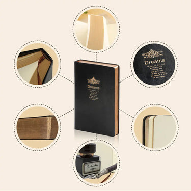D6032 A4 Kalpa Dreams Vintage Notebook Goldtrim Black